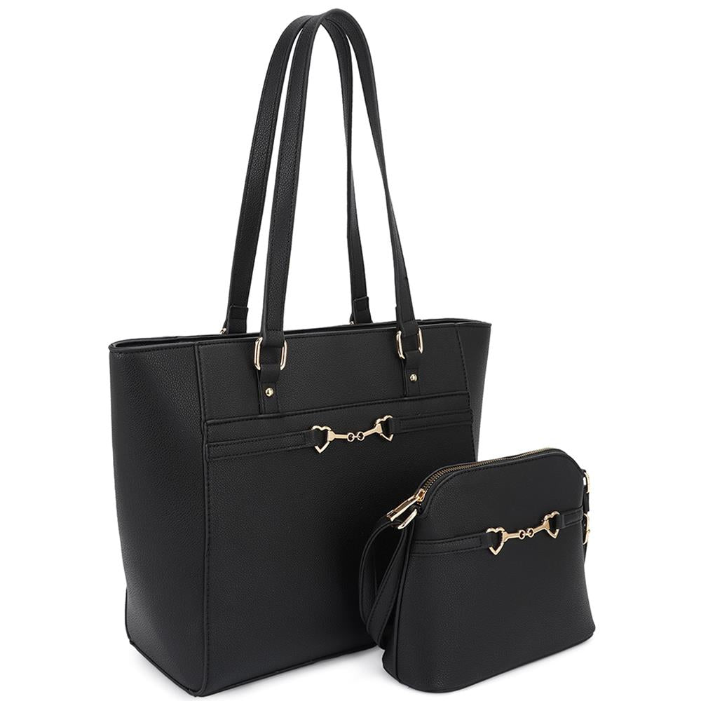 matching shoulder tote with crossbody handbag black