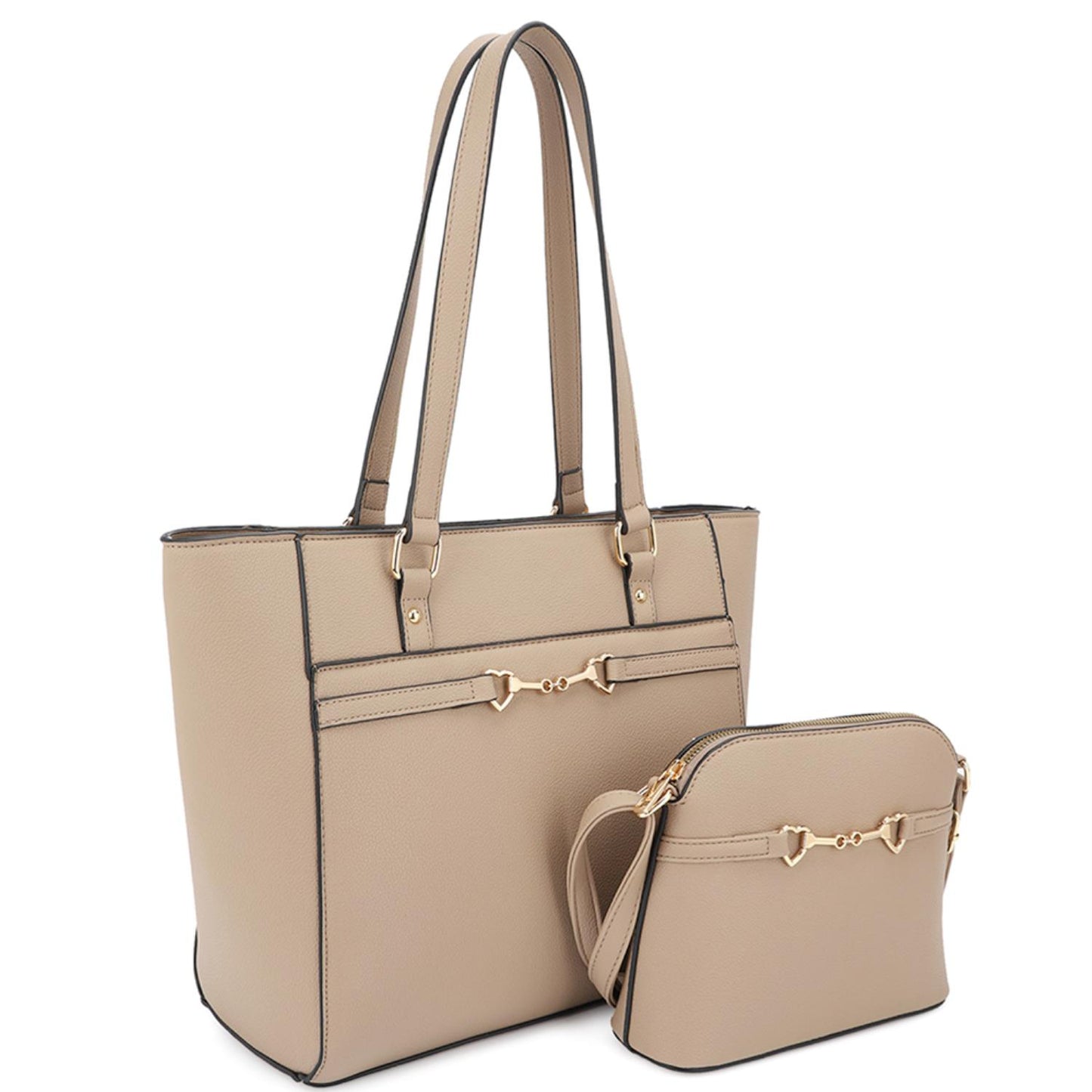 matching shoulder tote with crossbody handbag taupe