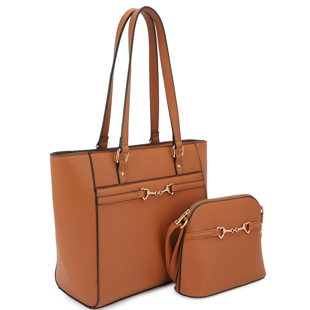 matching shoulder tote with crossbody handbag brown