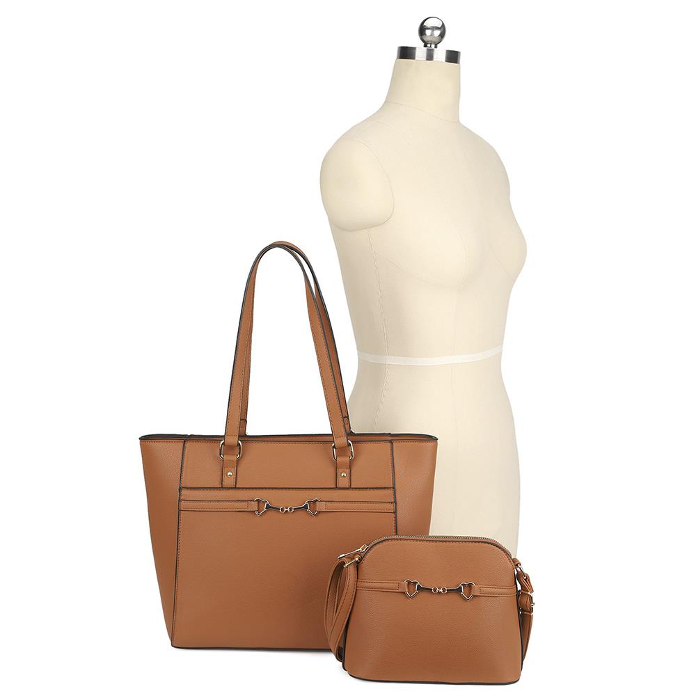 matching shoulder tote with crossbody handbag brown with mannequin 