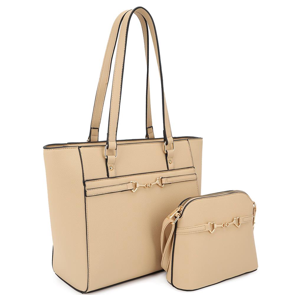 matching shoulder tote with crossbody handbag khaki