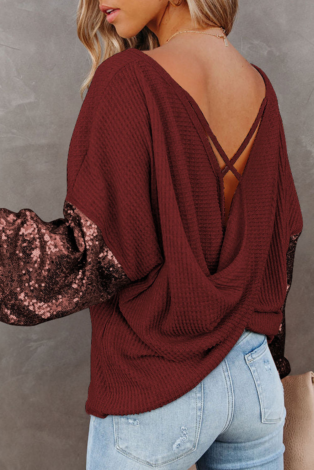 Sequin Waffle Knit Blouse ccw