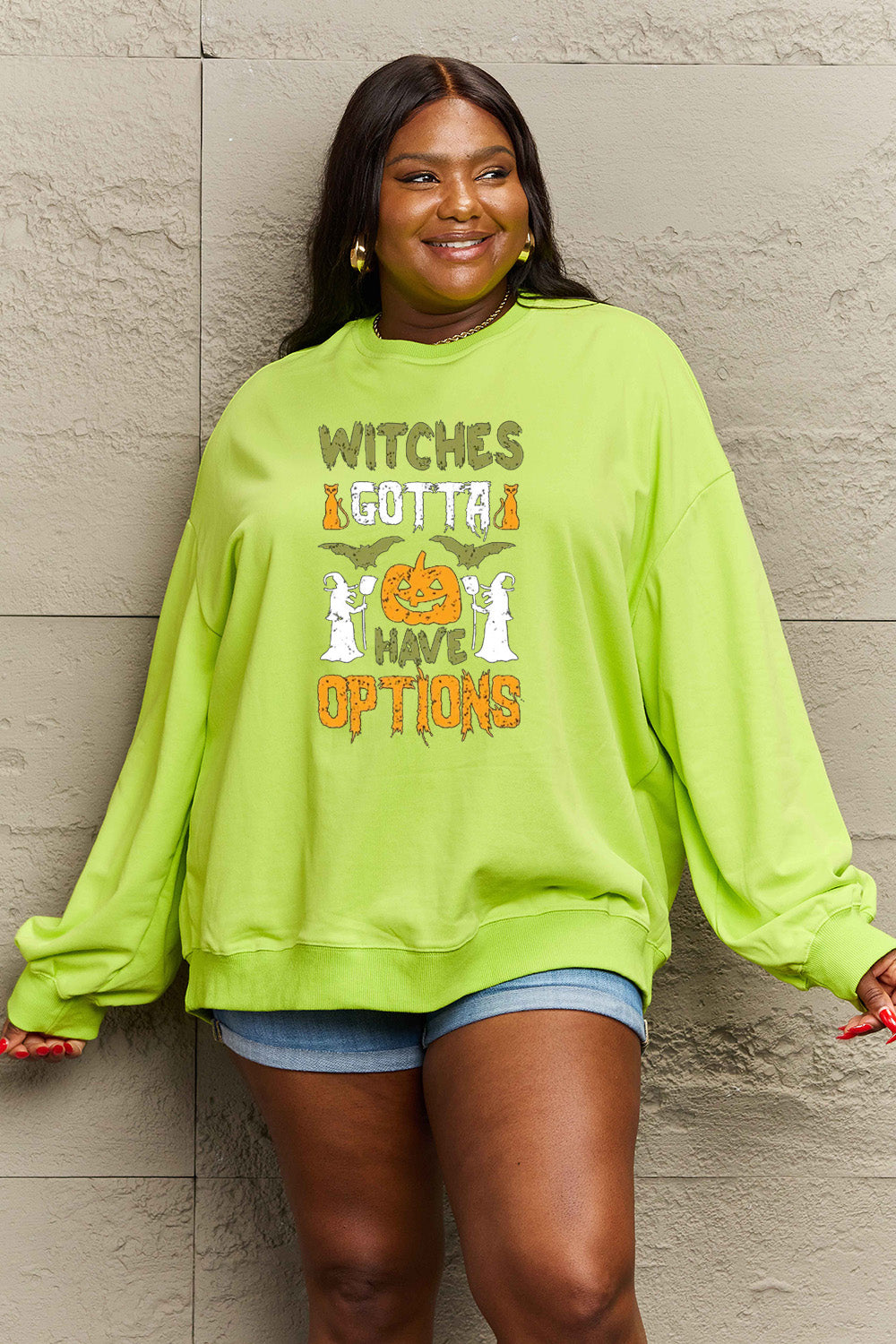Halloween Witch Full Size Graphic Drop Shoulder Sweatshirt ccw