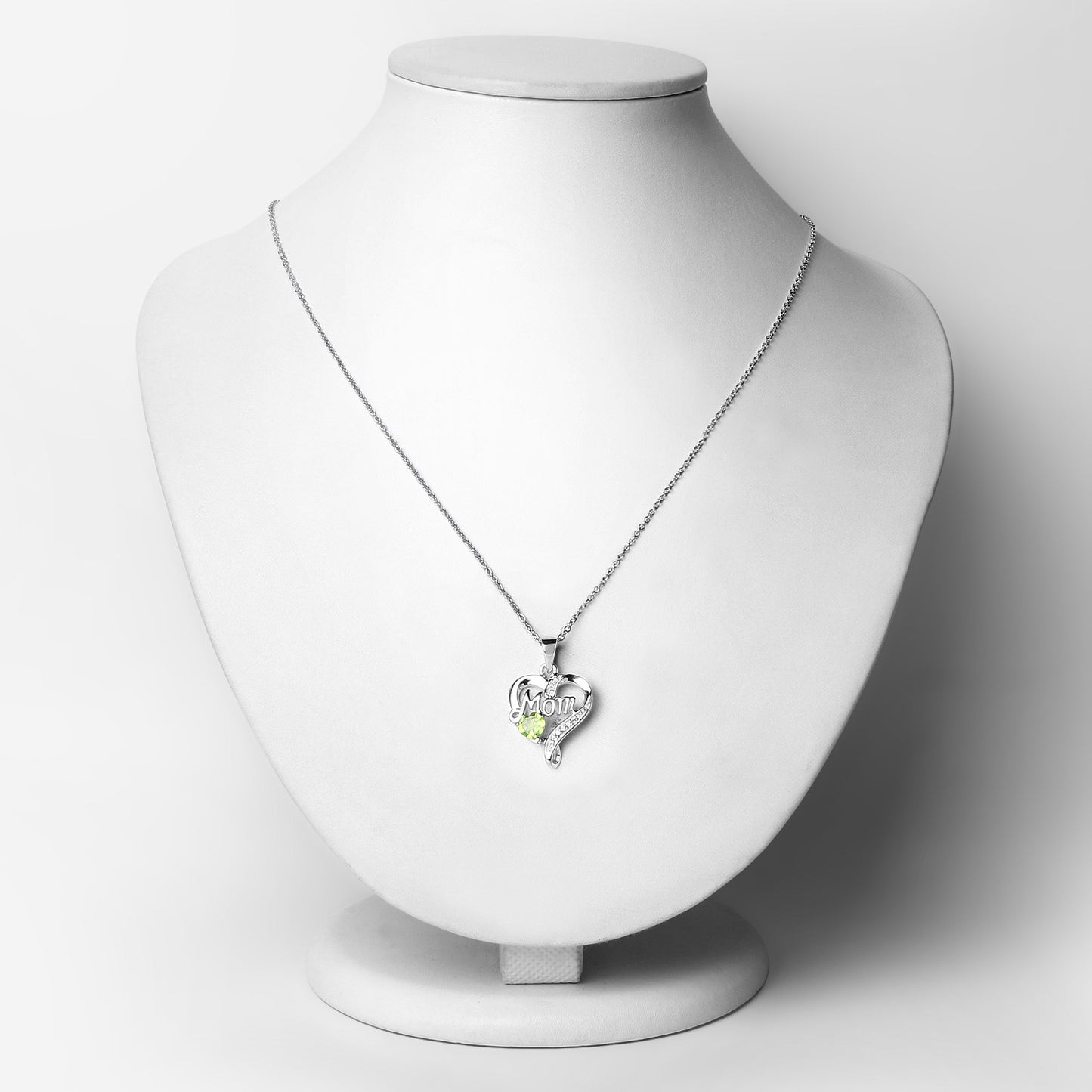 Sterling Silver Peridot and White Topaz Mom Heart Pendant with Chain fine